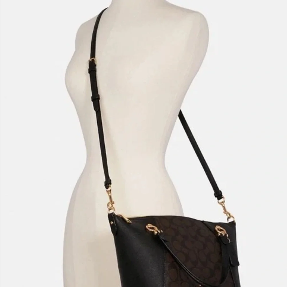 Coach slouchy satchel Signature Black and Brown leather Tote
